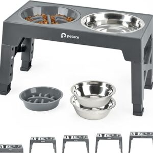 Adjustable Elevated Dog Bowls Set in Grey